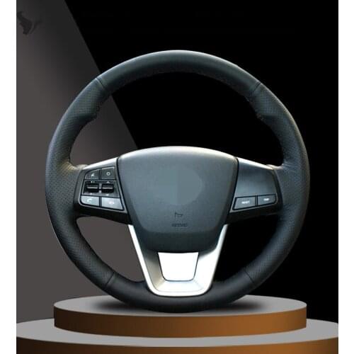 Hand-stitched Black Artificial Leather Steering Wheel Cover for Hyundai ix25 2014 2015 2016