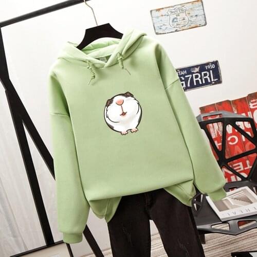 Kawaii Printed Guinea Pig Hoodie Women Plus Size Harajuku Pullover Sweatshirt Soft Long Sleeve Hoodies for Girls Korean Clothing