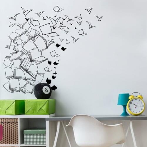 Flying Library Books Vinyl Wall Decal Magical Books Vinyl Stickers School Decoration Wallpaper 2303