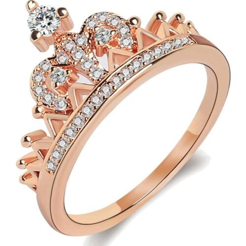 MFY Vintage Crystal Drill Hollow Crown Shaped Queen Style Micro Pave Crown Rings For Women Party Ring