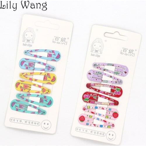 6Pcs/Set 5cm Colorful Fruit Printed Metal Hairpins Snap Hair Clips For Baby Children Women Girls Hair Accessories