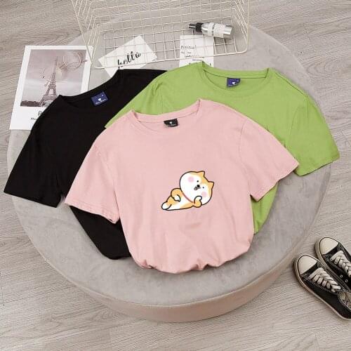 Women Kawaii Shiba Inu T Shirt Fashion Japanese T-shirt Funny Cartoon Dog Graphic Tee Shirt Summer Harajuku O-neck Cotton Top