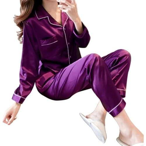 Women Pajamas Sleepwear 2021 Summer Long Sleeve Mujer Pijamas Sexy Nightwear 2PC Silk Satin Pyjamas Sets For Woman Plus Size 5XL
