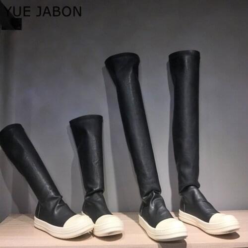 2020 Stretch Socks Boots Women Slim Elastic Knitted Long Thigh High Boots Round Toe Platform Black Shoes Women Bottine Femme