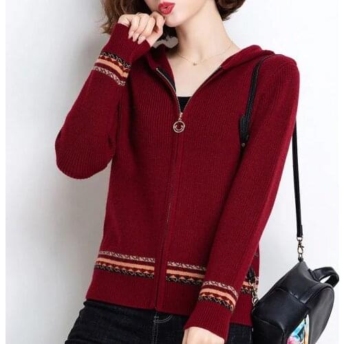 Womens Spring Jacquard Sweater Coat 2021 New Long Sleeve Hooded Cardigan Autumn Casual Short Knitted Cardigan Jacket H235