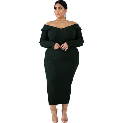 Plus Size Dress Women Clothing Solid Color Bodycon Knit Sexy V-neck XXXXL Long Party Dresses Wholesale Dropshpping MH716