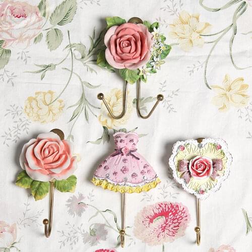 1PC Rose Decor Hook Wall Mounted Rose Flower Hat Towel Key Wall Hook Door Resin Clothes Holder Bathroom Home Decor Festival Gift