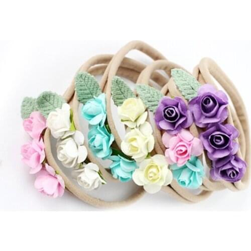 20pcs/lot, Mini paper rose leaf with nylon headband hot sale fashion hair accessories