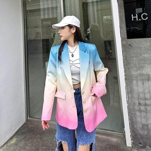 2021 Spring New Women Gradient Suit Coat Women Personality Coat Female Single Breasted Loose Suit Coat Z619