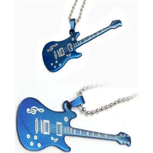2020 High grade Music Blue Guitar Necklace for men DIY Chain Stainless Steel Titanium Necklace Pendant Women Jewelry Gifts