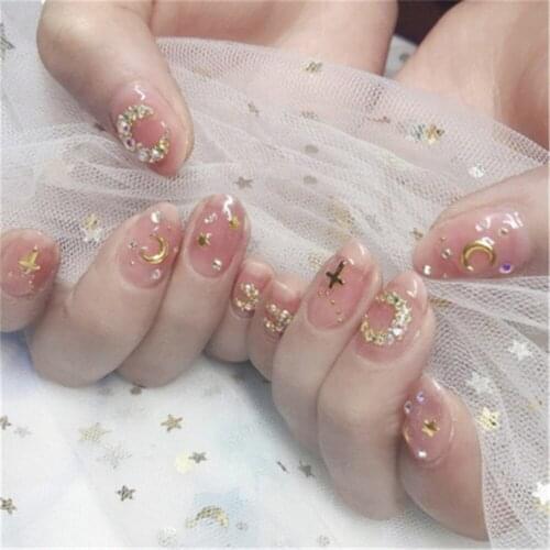 24Pcs Fake Nails Slivery Star moon Detach Nail Hand False Nails Press on Nails For Nail DecoractionsNail Art Nail Tips