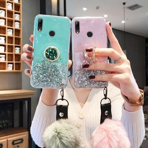 For Huawei P20 Lite Case Luxury Bling Glitter Star Cover Huawei P20 Pro P20lite P2 0 P 20 P20Pro Ring Stand With Hairball Covers