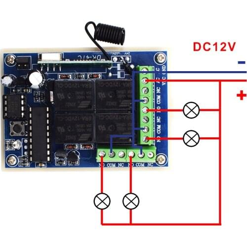 DC 12V 4CH relay receiver module + 4 channel 1527 learning code RF remote 433 Mhz transmitter