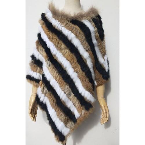 HSPL Real Fur Poncho Shawl Fur Trim Shawl Fashion Oversized 2017 Autumn Knitted Real Rabbit Fur Capes Feminine Gray Ponchos
