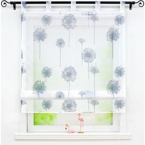 ISINOTEX Roman Shade Transparent Voile Drape Dandelion Printed Window Curtain Drapery Valance Panel for Kitchen Balcony