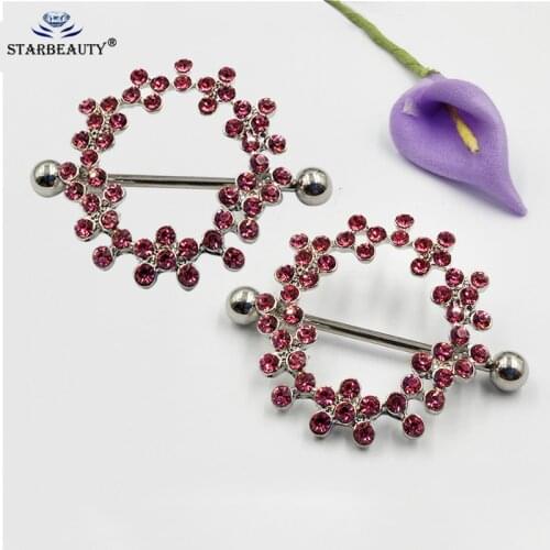 Starbeauty Pink Flower Lace Stainless Steel Nipple Ring Piercing Barbell Body Jewelry Women Summer Sexy Accessories