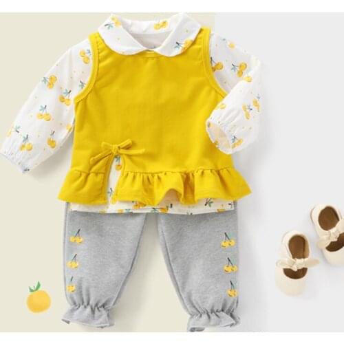 Childrens Clothing Set 2021 New Spring Autumn Baby Girls Pure Color Vest+T-shirt + Pants 3Pcs Suits Kids Casual Tracksuits