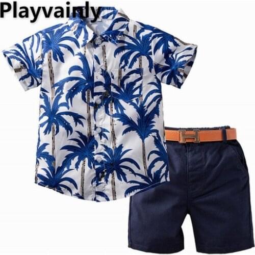 Summer boy Clothing Sets 2021 New coconut tree Printing Short Sleeve Shirt+Shorts fashion Outfit Children Clothing E23034