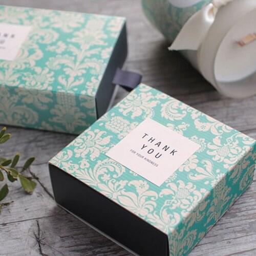 Square Kraft Paper Gift Box Drawer Box Wedding Candy Box Packaging Bags Wedding & Engagement Baby Shower Party Blue Gift Bags