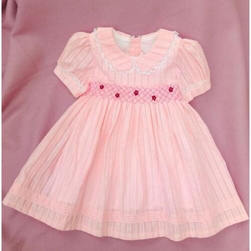 Baby girl summer vintage Spanish smocking dress kids puff sleeve handmade embroidered princess dress
