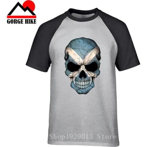 Demon Scottish Flag Skull T-shirt For Men Plus Size Cotton Team Devil Tee Shirt Camiseta Bone Scotland Flag Logo Gifts T-shirts