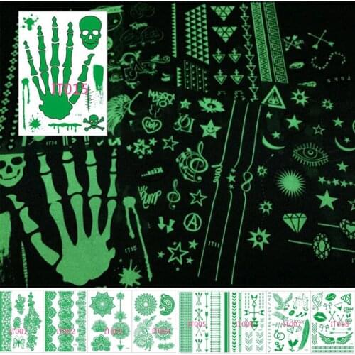 2018 new 1 pc Glow in the Dark Luminous Flash Tattoo Sticker skeleton gold metal Waterproof Tattoo fluorescent noctilucent night