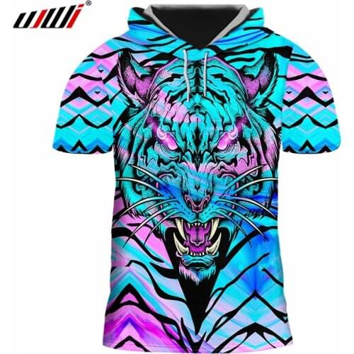 UJWI New Arrival Hiphop Streetwear Short Sleeve Tracksuits Hoodies Men/Women 3d Print Colorful Tiger Hooded T-shirts Suppliers