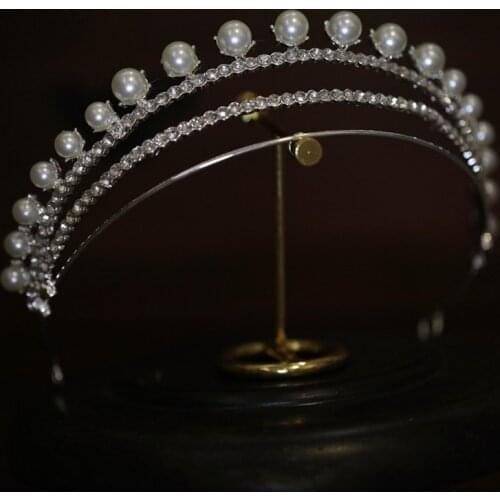 PEORCHID Simple Pearl Bridal Tiara Hair Crown Wedding Korean Style Headdress Birthday Party Hair Accessories Bride Jewelry