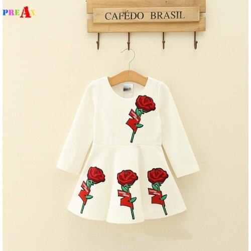 2018 Baby Girl Elegant Brands Dress A-Line Princess Dress Girls European Style Rose Embroidery Dress Kids Clothes 3 4 5 7 Years