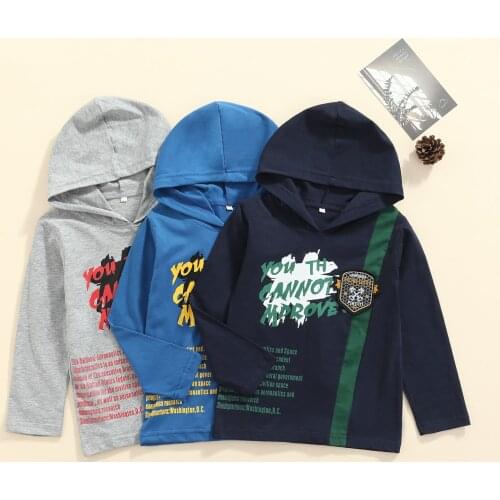 Infant Kids Baby Boys Casual Hoodie, Letters Printed Pattern Long Sleeve Hooded Pullover, Navy/ Blue/ Grey 2021 New Fashion