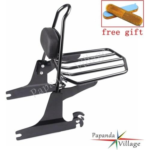 Motorcycle Black Sissy Bar Adjustable Luggage Rack Detachable Backrest Pad for Harley FXST FXSTB FXSTS FLSTFSE FLSTF FLSTFB