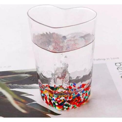 160ml Love Heart Shaped Glass Cup Colorful Hammer Pattern Creative Milk Juice Coffee Mug Home Office Drinking Glasses Gifts