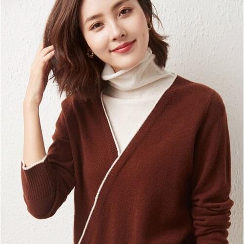 LHZSYY 2021 Turtleneck cardigan womens 100 pure wool knit bottoming shirt top loose and thin, short pullover sweater