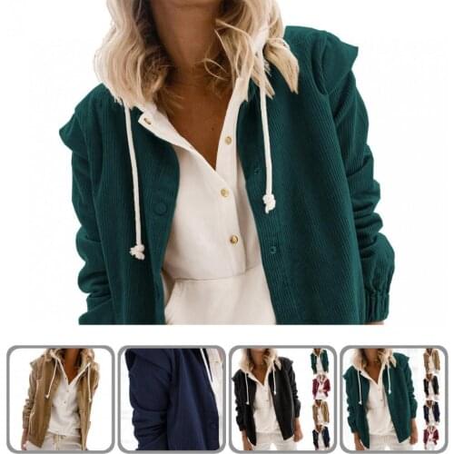 Windproof Comfy Turn-down Collar Ribbed Cuff Corduroy Shirt Female Outwear