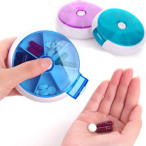 Rotating Pills Box 7 Days Round Shape Small Medicine Storage Tablet Holder Container Portable Weekly Travel Care Splitter Tool