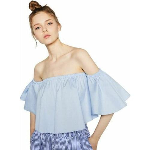 2019 Summer New Style Women Flare sleeve Tank Tops Off-shoulder Ruffle Blouse Hot Sale Loose Women Fashion Flare Sleeve Crop Top