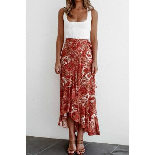 2020 New Sweet Women Skirts Boho Chiffon Floral Losse Slit Skirt Summer Casual Holiday Beach Wrap Long Maxi Skirts