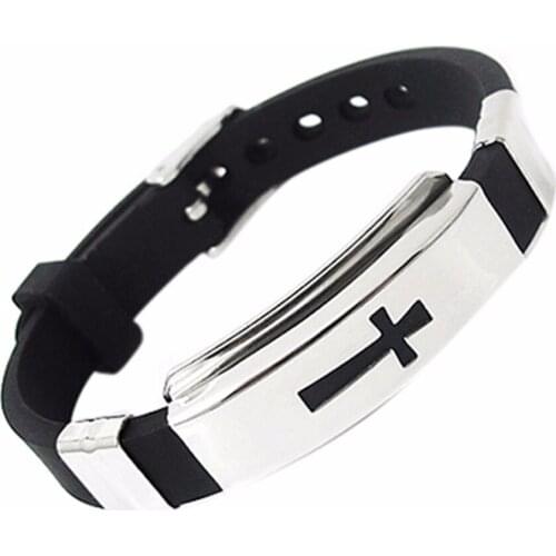 1pcs Fashion Cool Silicone Buckle Bracelets Bangle Wristband Jewelry Womens Mens Cross Stainless Steel