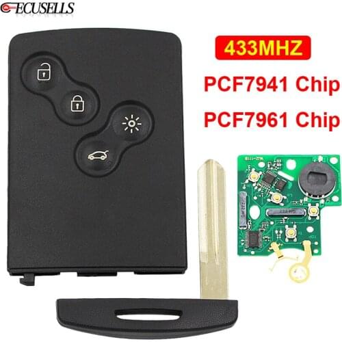 4 Button Half Smart Remote Key Smart Car Key Fob 433MHZ PCF7941 / PCF7961 Chip (After Market) Uncut Blade for Renault Koleos