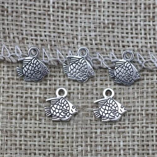 40 Pieces 10x10mm Antique Silver Color Double Sided Small Fish Charms Bracelets For DIY Jewelry Making