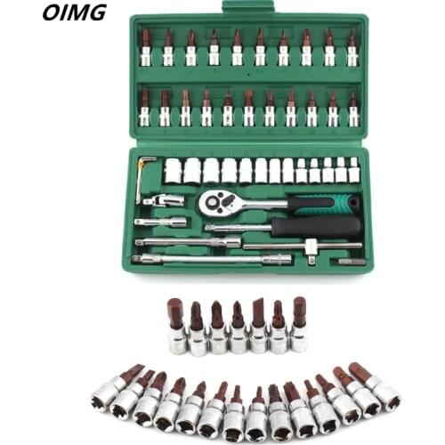 46 Pcs Car Repair Tool Ratchet Set1/4-Inch Socket Set Car Repair Tool Ratchet Torque Wrench Combo Tools Kit Auto Repairing Tool