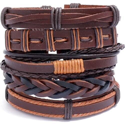 5Pcs/Set European and American Personality Jewelry Simple Retro Braided Leather Bracelet Diy5 Piece Set Combination Jewelry