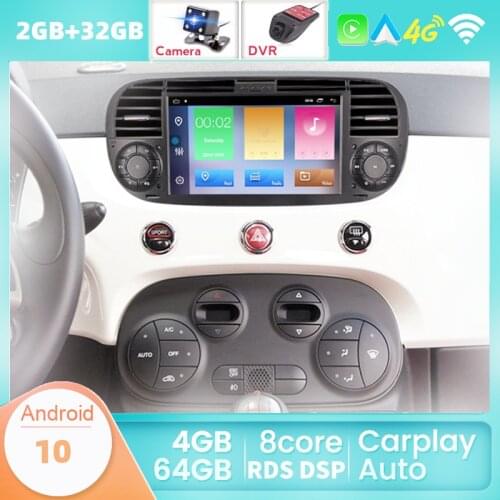 7"HD Touch Screen Quad Core Android 10 Car DVD Player FOR FIAT 500 Radio GPS DSP WIFI 3G Bluetooth Steering wheel Control Stereo