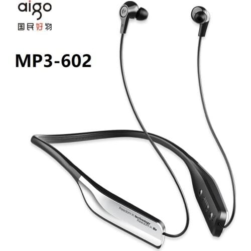 Aigo MP3-602 Wireless Bluetooth Neck-Mounted Headphone Plug-in Memory Card MP3 Digital Player Waterproof Magnetic Headset