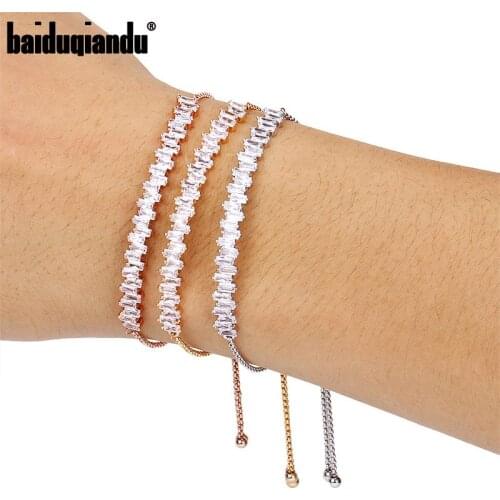 Sparkling Rectangle Cubic Zirconia CZ Crystal Adjustable Bracelets for Women Bridesmaid Wedding Party