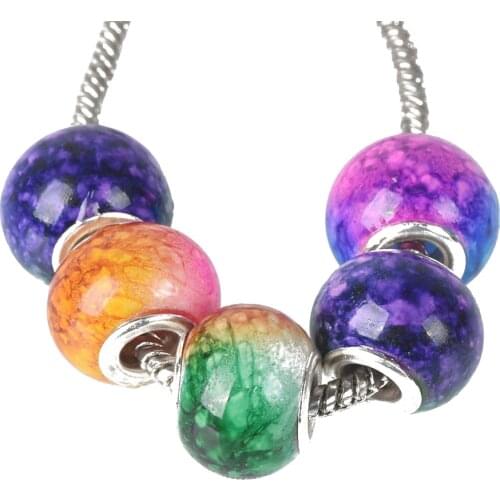 10pcs Random Mixed 14x12mm Round Variegation Glass Big Hole Beads for Jewelry Making European Charms Bracelet DIY