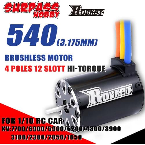SURPASS HOBBY Rocket 540 Brushless Motor 4 Poles Sensorless Motor 3.175mm 12 Slot 5900KV 5200KV 3900KV for 1/10 RC Car Truck