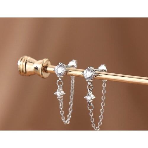 Delicate Jewelry Shiny Zircon Earrings Back Hanging Chain Simple Silvery Plating Dangle Metal Earrings For Jewelry Gifts