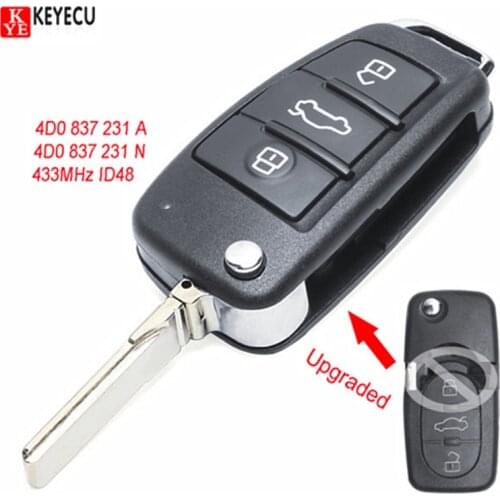 Keyecu Upgraded Flip Remote Car Key Fob 433MHz ID48 for Audi TT RS4 A3 A4 A6 A8 P/N: 4D0837231A / 4D0837231N