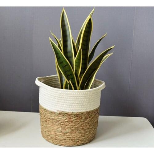 Cotton Rope Plant Basket Modern Indoor Planter Woven Storage Organizer Flower Pot Container with Handles Home Decor